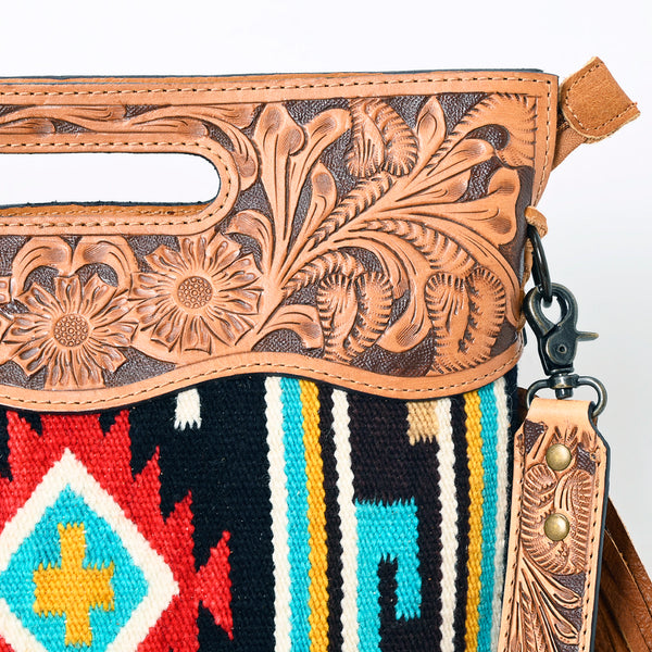 LC-ADBGS146 Southwestern Crossbody Bag - Hand-Tooled Leather & Wool Blend