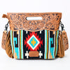 LC-ADBGS146 Southwestern Crossbody Bag - Hand-Tooled Leather & Wool Blend