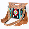 LC-ADBGS146 Southwestern Crossbody Bag - Hand-Tooled Leather & Wool Blend