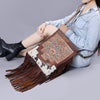 ADBG256 American Darling Messenger Bag - Hand Tooled Floral Leather & Hair-On Cowhide Purse