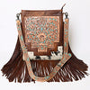 ADBG256 American Darling Messenger Bag - Hand Tooled Floral Leather & Hair-On Cowhide Purse