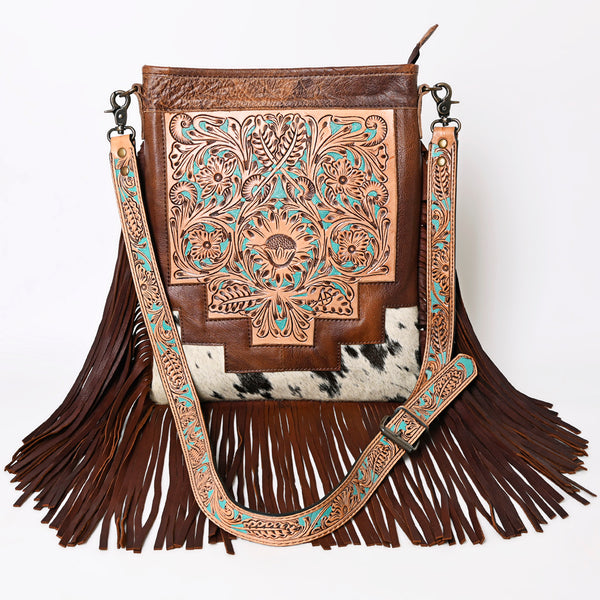 ADBG256 American Darling Messenger Bag - Hand Tooled Floral Leather & Hair-On Cowhide Purse