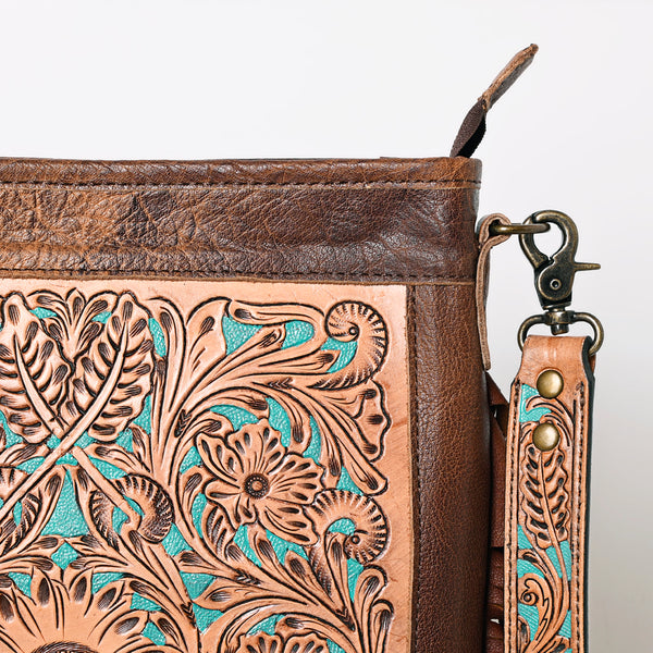 ADBG256 American Darling Messenger Bag - Hand Tooled Floral Leather & Hair-On Cowhide Purse