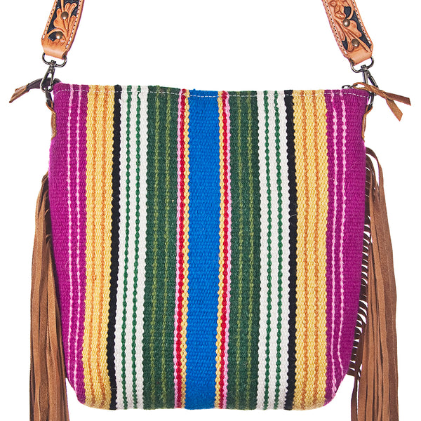 ADBG216 American Darling Large Cross body Bag - Hand Tooled Floral Leather & Woven Saddle Blanket