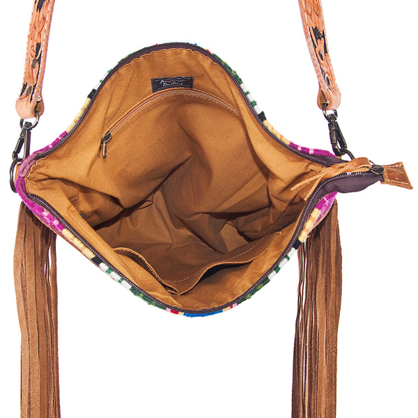 ADBG216 American Darling Large Cross body Bag - Hand Tooled Floral Leather & Woven Saddle Blanket