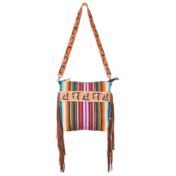 ADBG216 American Darling Large Cross body Bag - Hand Tooled Floral Leather & Woven Saddle Blanket