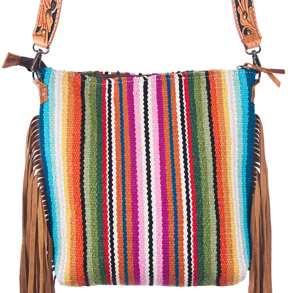 ADBG216 American Darling Large Cross body Bag - Hand Tooled Floral Leather & Woven Saddle Blanket
