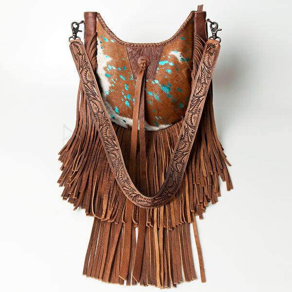ADBG351 American Darling Western Leather Crossbody Bag with Hair-On Cowhide and Hand Tooled Strap
