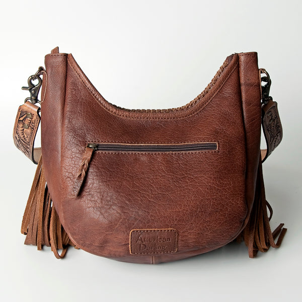 ADBG351 American Darling Western Leather Crossbody Bag with Hair-On Cowhide and Hand Tooled Strap