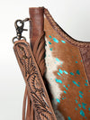 ADBG351 American Darling Western Leather Crossbody Bag with Hair-On Cowhide and Hand Tooled Strap