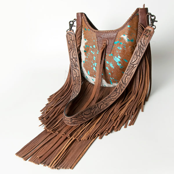 ADBG351 American Darling Western Leather Crossbody Bag with Hair-On Cowhide and Hand Tooled Strap