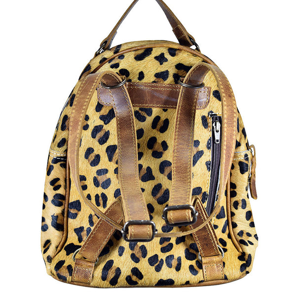 ADBGS156 Printed Cowhide Leather Backpack with Tooled Floral Pocket - Western Wild Style