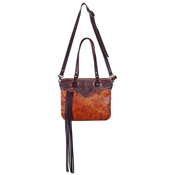 ADBG357 American Darling Hand Tooled Leather Small Cross body Bag with Western Fringes