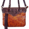 ADBG357 American Darling Hand Tooled Leather Small Cross body Bag with Western Fringes