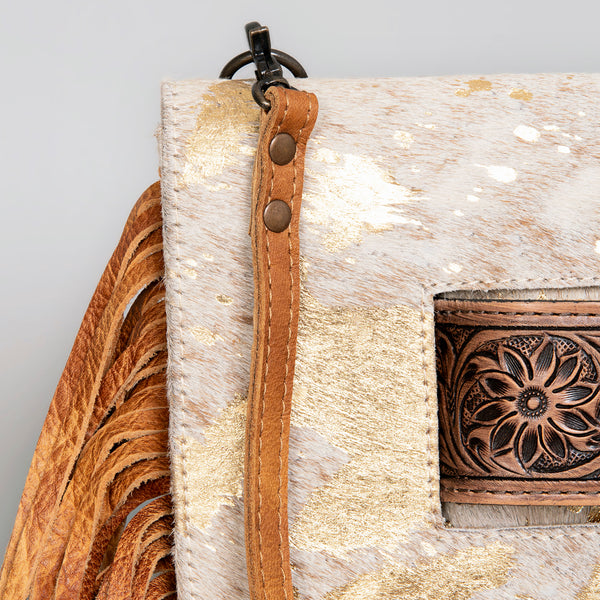 ADBG360 American Darling Hand Tooled Leather Small Cross body Bag with Hair-On Cowhide