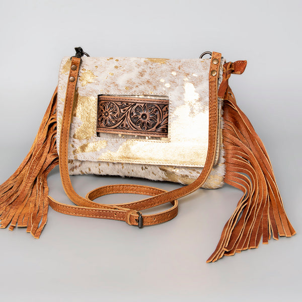 ADBG360 American Darling Hand Tooled Leather Small Cross body Bag with Hair-On Cowhide