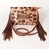 ADBG360 American Darling Hand Tooled Leather Small Cross body Bag with Genuine Hair-On Cowhide