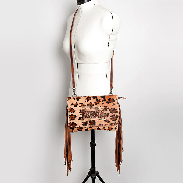 ADBG360 American Darling Hand Tooled Leather Small Cross body Bag with Genuine Hair-On Cowhide
