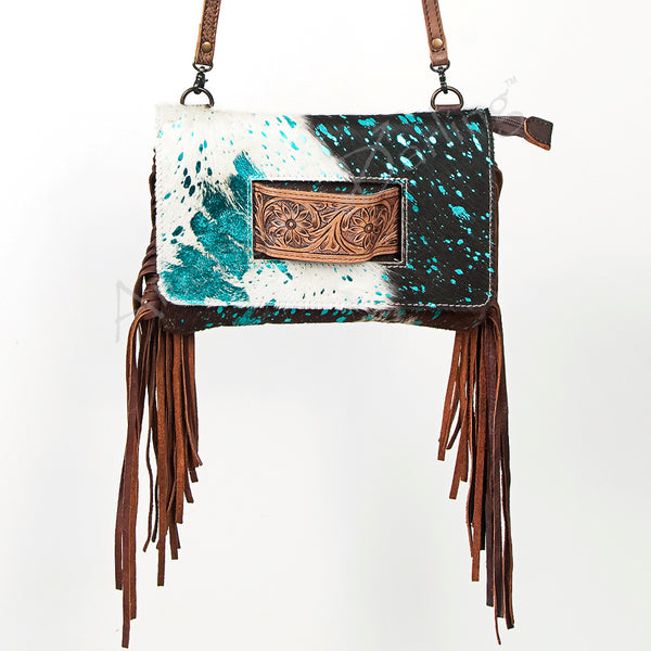 ADBG360 American Darling Hand Tooled Leather Small Cross body Bag with Hair-On Cowhide
