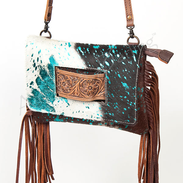 ADBG360 American Darling Hand Tooled Leather Small Cross body Bag with Hair-On Cowhide