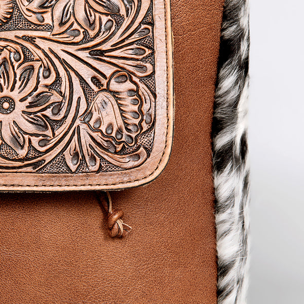 ADBG363 American Darling Hand Tooled Leather Backpack Bag with Hair-On Cowhide