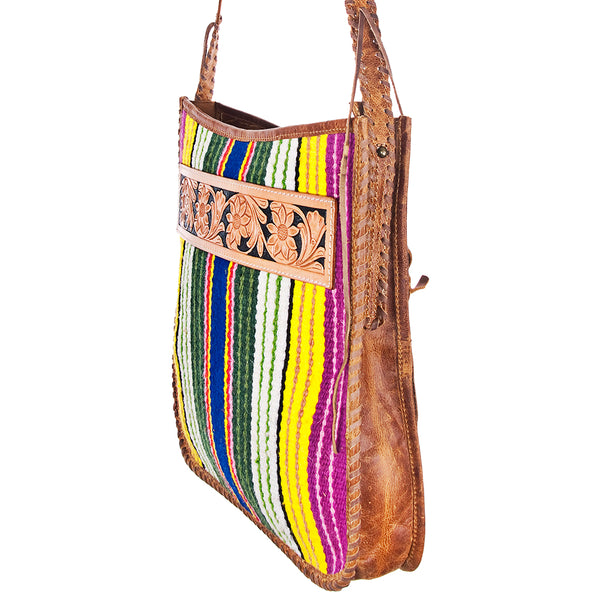 ADBG115 American Darling Saddle Blanket Crossbody -Tooled Leather Western Bag