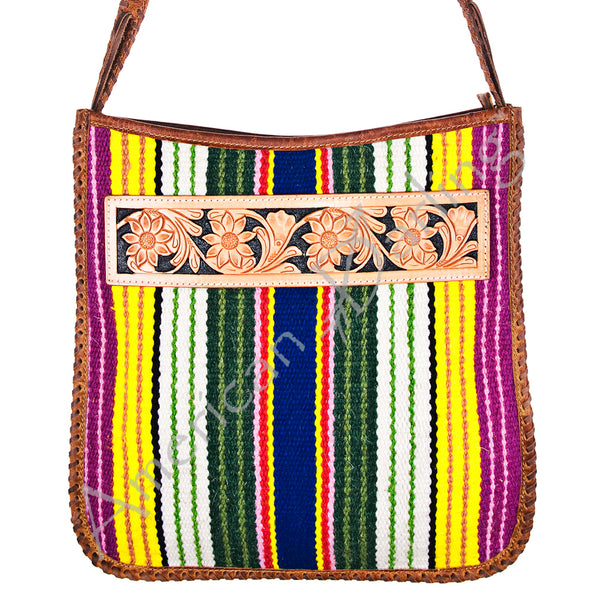 ADBG115 American Darling Saddle Blanket Crossbody -Tooled Leather Western Bag