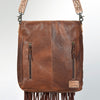 ADBG380 American Darling Hand Tooled Leather Messenger Bag with Hair-On Cowhide & Fringes
