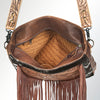 ADBG380 American Darling Hand Tooled Leather Messenger Bag with Hair-On Cowhide & Fringes