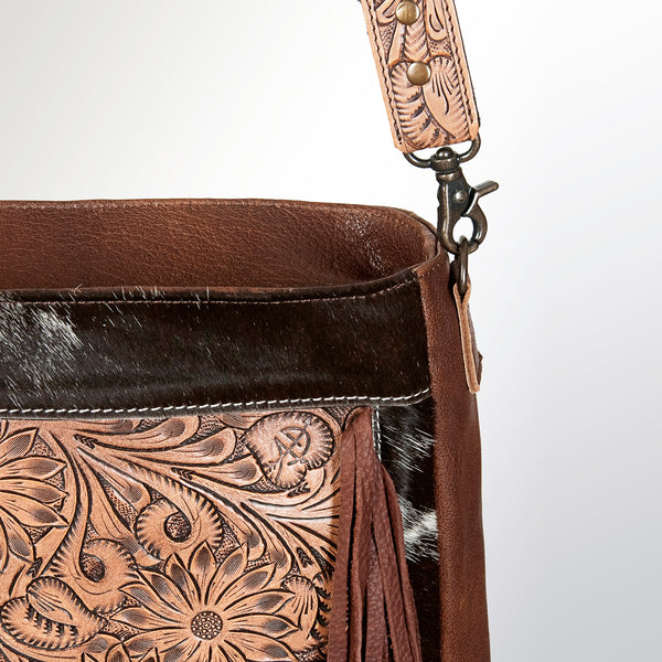 ADBG380 American Darling Hand Tooled Leather Messenger Bag with Hair-On Cowhide & Fringes