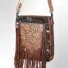 ADBG380 American Darling Hand Tooled Leather Messenger Bag with Hair-On Cowhide & Fringes