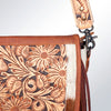 ADBG381 Floral Tooled Leather & Cowhide Messenger Bag with Fringe and Wide Strap