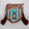 ADBG208 American Darling Western Signature Crossbody Bag with Hand Tooled Floral Leather and Fringes
