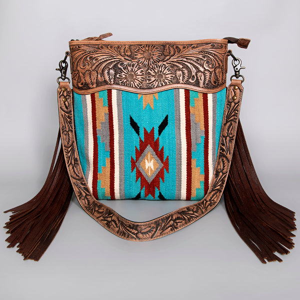 ADBG208 American Darling Western Signature Crossbody Bag with Hand Tooled Floral Leather and Fringes