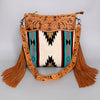 ADBG210 American Darling Large Cross body Bag - Hand Tooled Leather & Woven Saddle Blanket with Fringes
