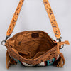 ADBG210 American Darling Large Cross body Bag - Hand Tooled Leather & Woven Saddle Blanket with Fringes