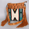 ADBG210 American Darling Large Cross body Bag - Hand Tooled Leather & Woven Saddle Blanket with Fringes