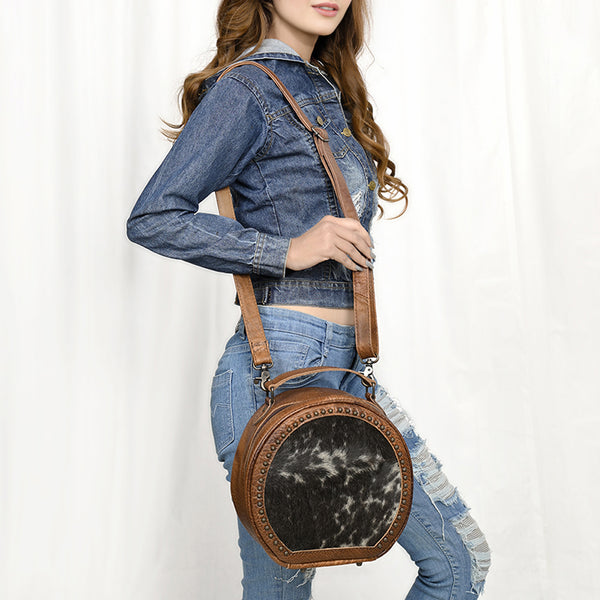 ADBG352BRW American Darling Western Leather Canteen Bag with Hair-On Cowhide and Rivets