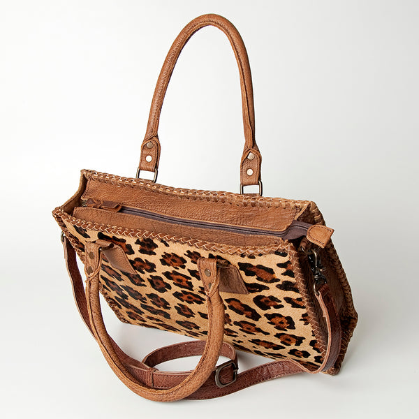LC-ADBGS118 Western Tote Bag - Hair-On Leather with Whipstitch Trim & Detachable Strap