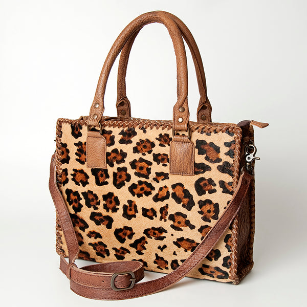 LC-ADBGS118 Western Tote Bag - Hair-On Leather with Whipstitch Trim & Detachable Strap