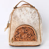 ADBGS156 Natural Cowhide Leather Backpack with Hand-Tooled Floral Pocket - Western Style