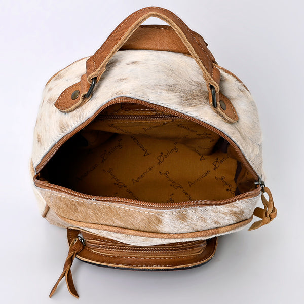 ADBGS156 Natural Cowhide Leather Backpack with Hand-Tooled Floral Pocket - Western Style