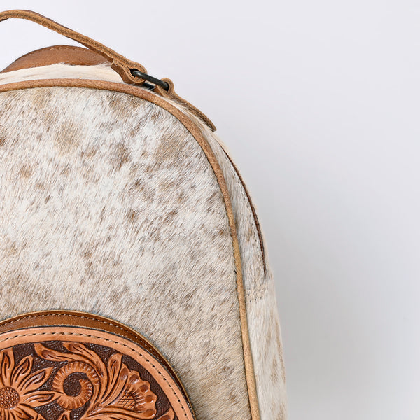 ADBGS156 Natural Cowhide Leather Backpack with Hand-Tooled Floral Pocket - Western Style