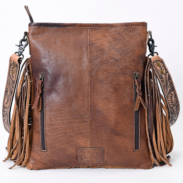 ADBG256 American Darling Messenger Bag - Hand Tooled Floral Leather & Hair-On Cowhide Purse