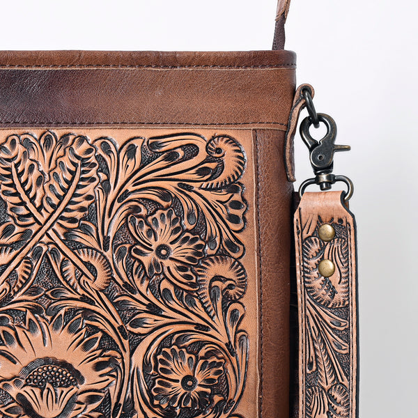 ADBG256 American Darling Messenger Bag - Hand Tooled Floral Leather & Hair-On Cowhide Purse