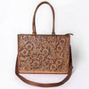 ADBG387BR American Darling Hand-Tooled Genuine Leather Tote with Floral Artisan Detail