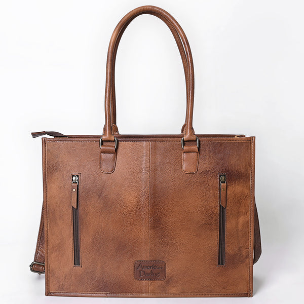 ADBG387BR American Darling Hand-Tooled Genuine Leather Tote with Floral Artisan Detail