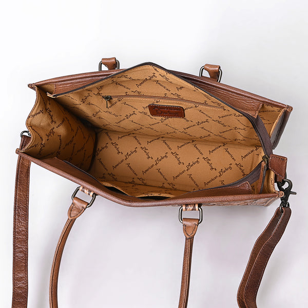 ADBG387BR American Darling Hand-Tooled Genuine Leather Tote with Floral Artisan Detail