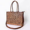 ADBG387BR American Darling Hand-Tooled Genuine Leather Tote with Floral Artisan Detail