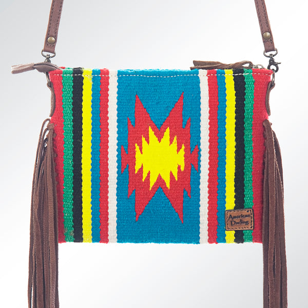 ADBG236 American Darling Handcrafted Western Cross body Bag with Saddle Blanket and Fringes